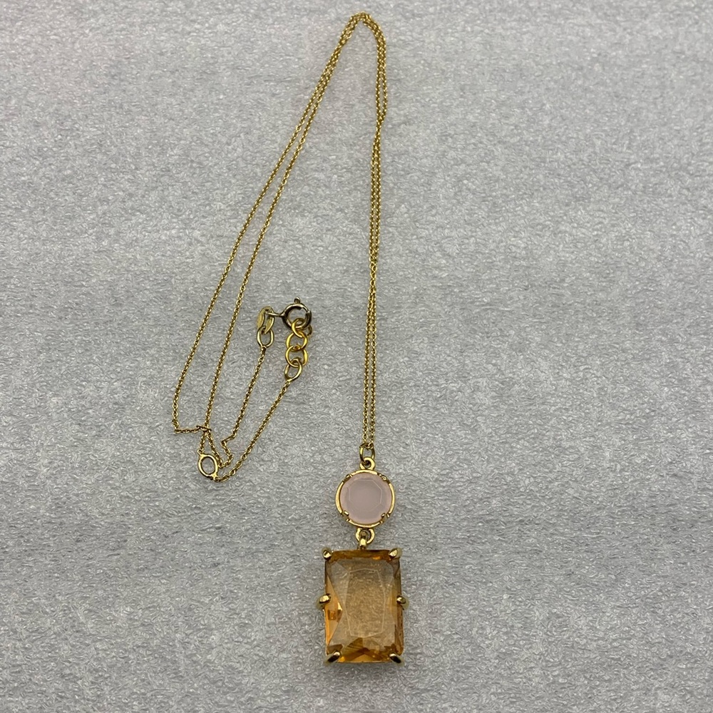 Gold Tone (925)Necklace W/Lt orange or peach colored stone.(not sure what it is)
